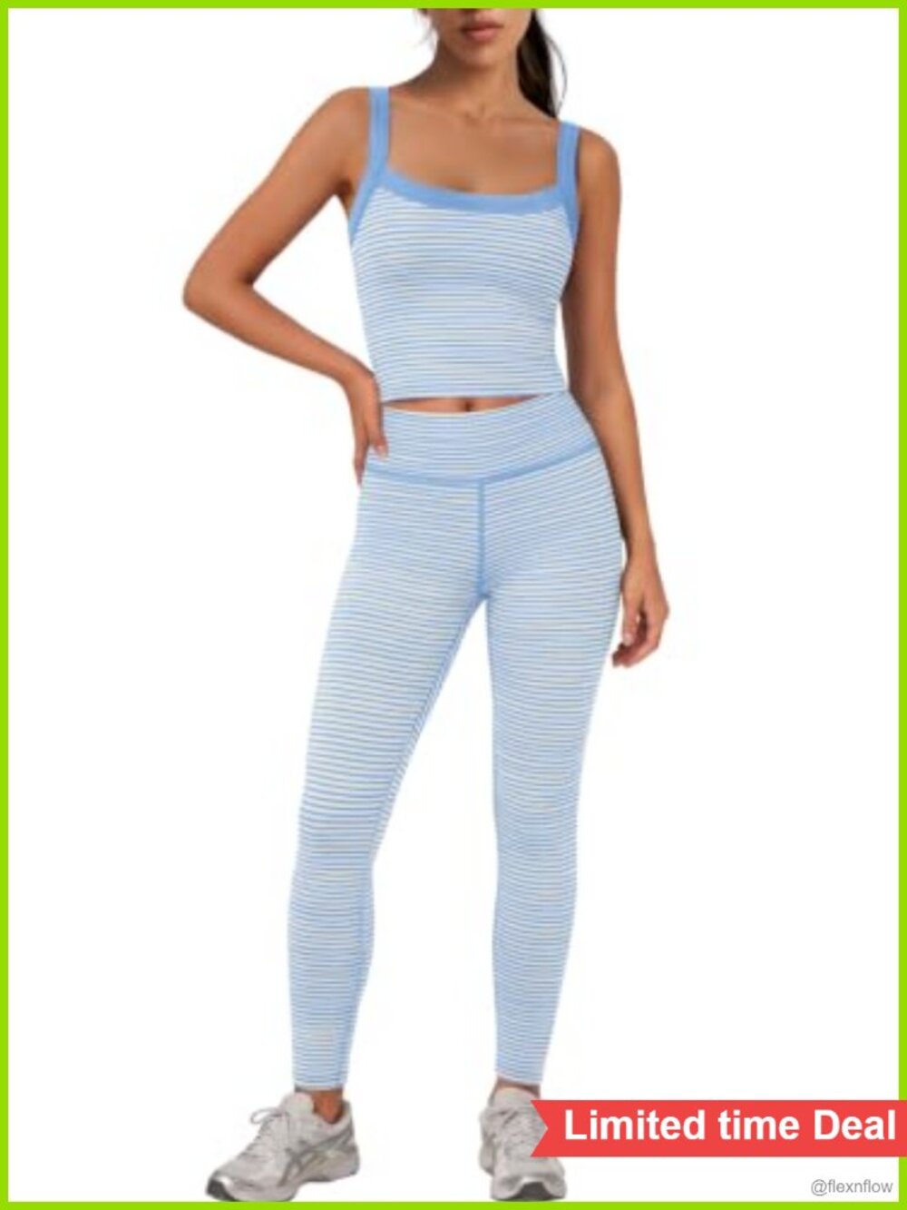 Striped 2 Piece Workout Set Padded Tank & High Waisted Leggings Yoga Activewear
